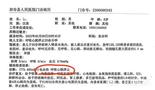 榆林8岁男童小区玩耍掉入喷泉池身亡 医院:有“电击”(图2)